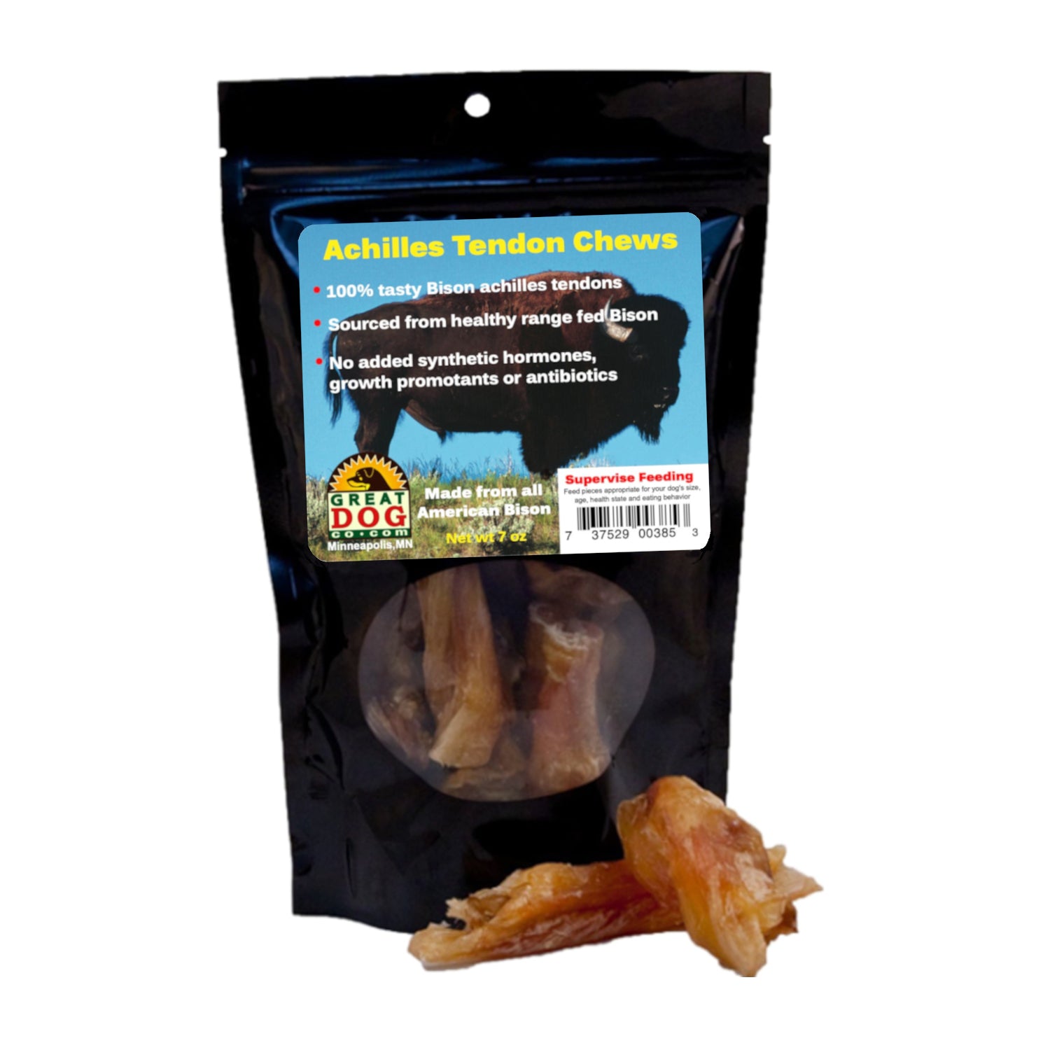 GREAT DOG Bison Tendon Chews 7 oz bag – natural dog treats made in the USA