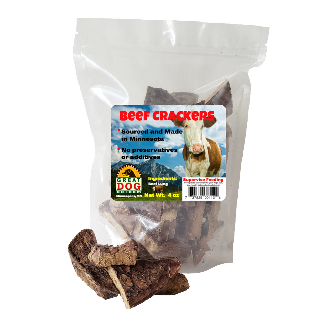 GREAT DOG Beef Crackers (Beef Lung) 4.0 oz Bag - Sourced and Made in USA