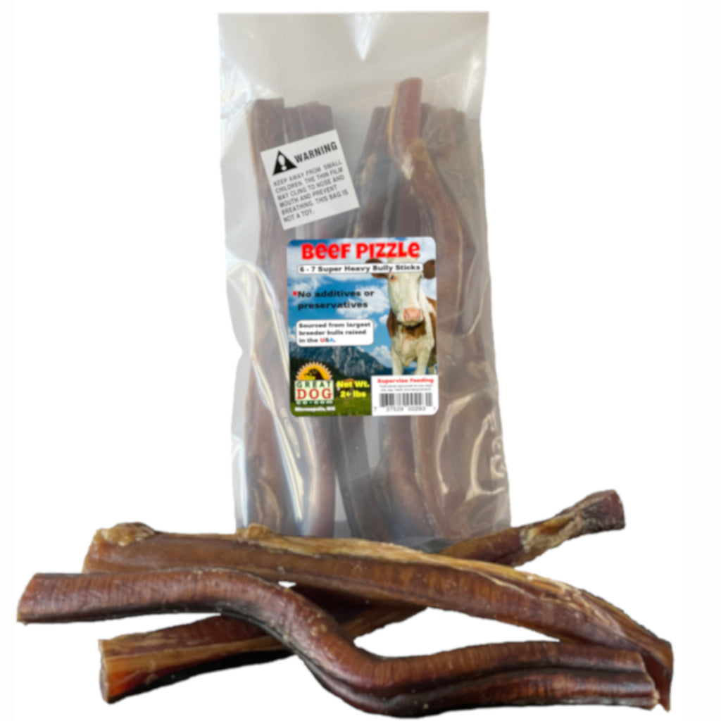 GREAT DOG Beef Pizzle 6-7 Super Heavy 12 Inch Bully Sticks (2+ LB Bag) - Sourced and Made in USA