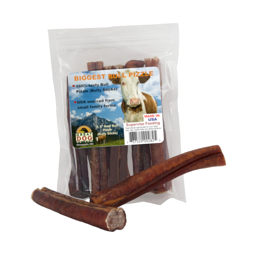 GREAT DOG Biggest Bull Pizzle (Beef Bully Sticks) 5, 6 Inch Sticks - Sourced and Made in USA