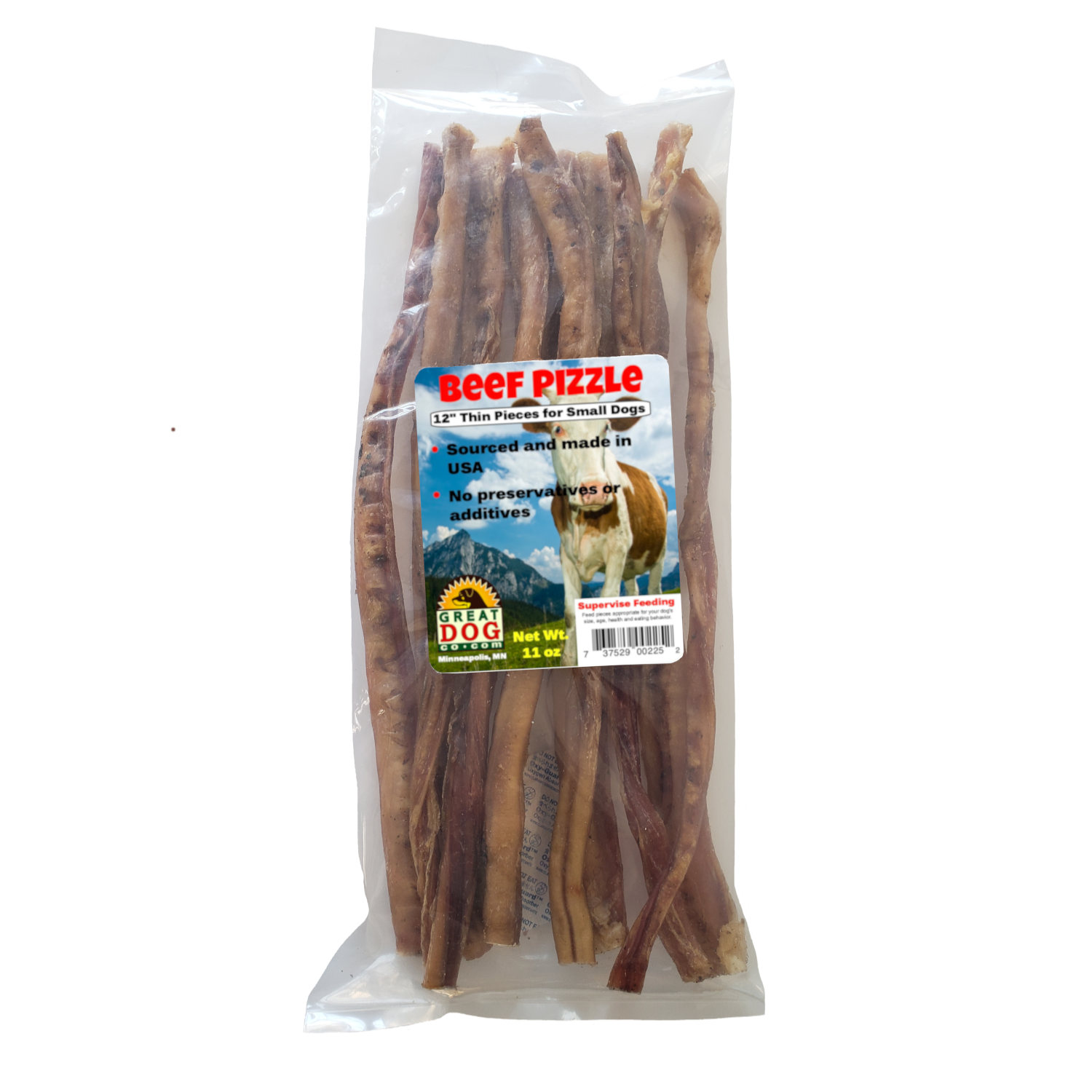 GREAT DOG Beef Pizzle - 12 Inch Thin Pieces (Bully Sticks) for Smaller Dogs - 11 oz - Sourced and Made in USA