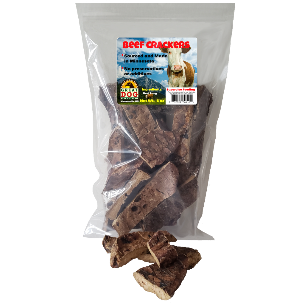 GREAT DOG Beef Crackers (Beef Lung) 6.0 oz Bag - Sourced and Made in USA