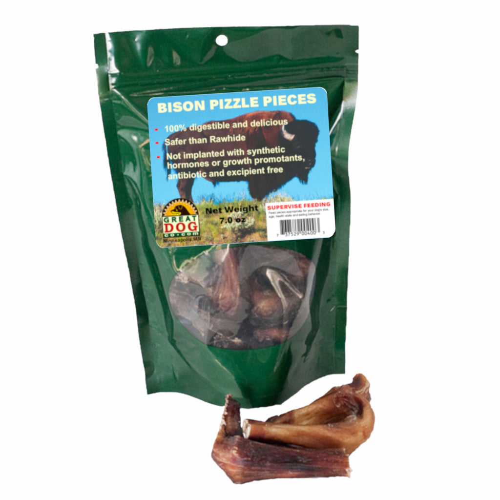 GREAT DOG Bison Pizzle Pieces (Bully Stick Bites) - 7 oz - Sourced and Made in USA
