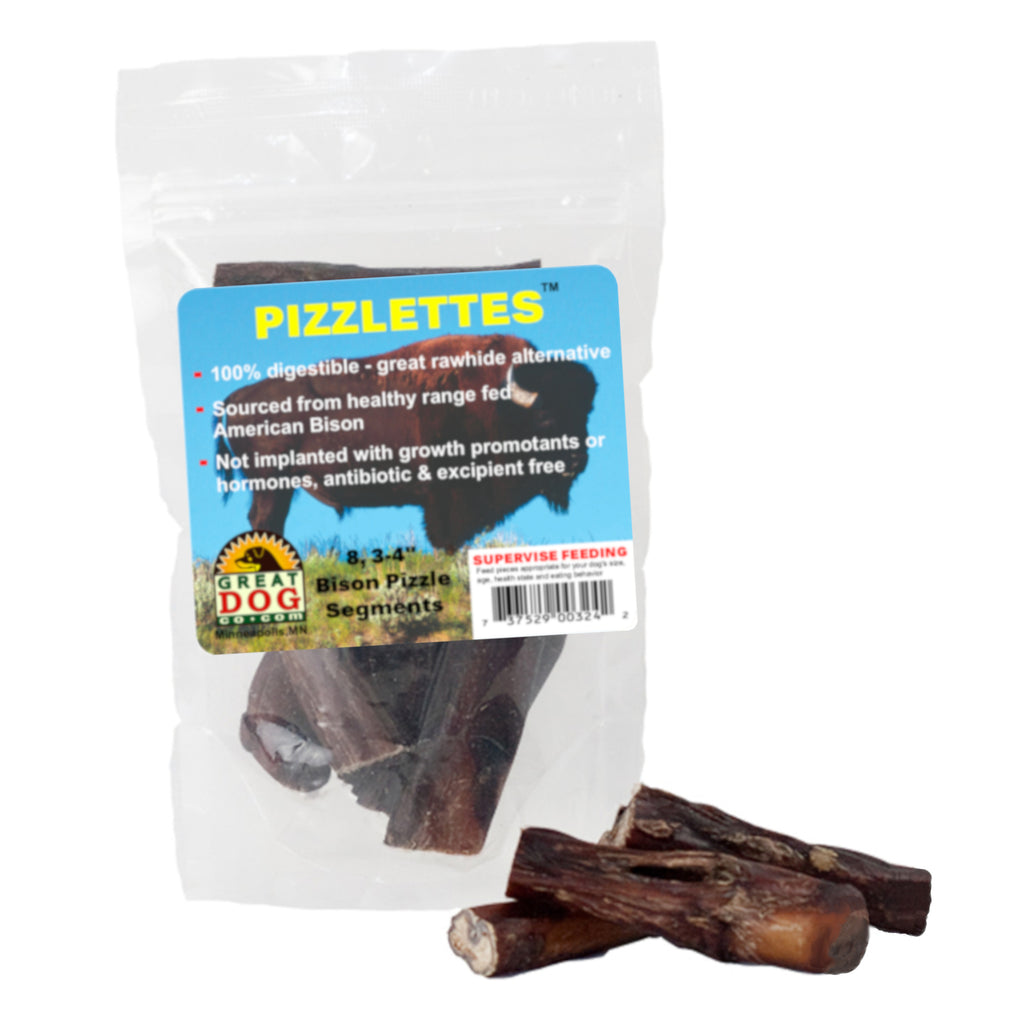 GREAT DOG Bison Pizzlettes (Bison Bully Sticks) - 8, 3-4 Inch Segments - Sourced and Made in USA