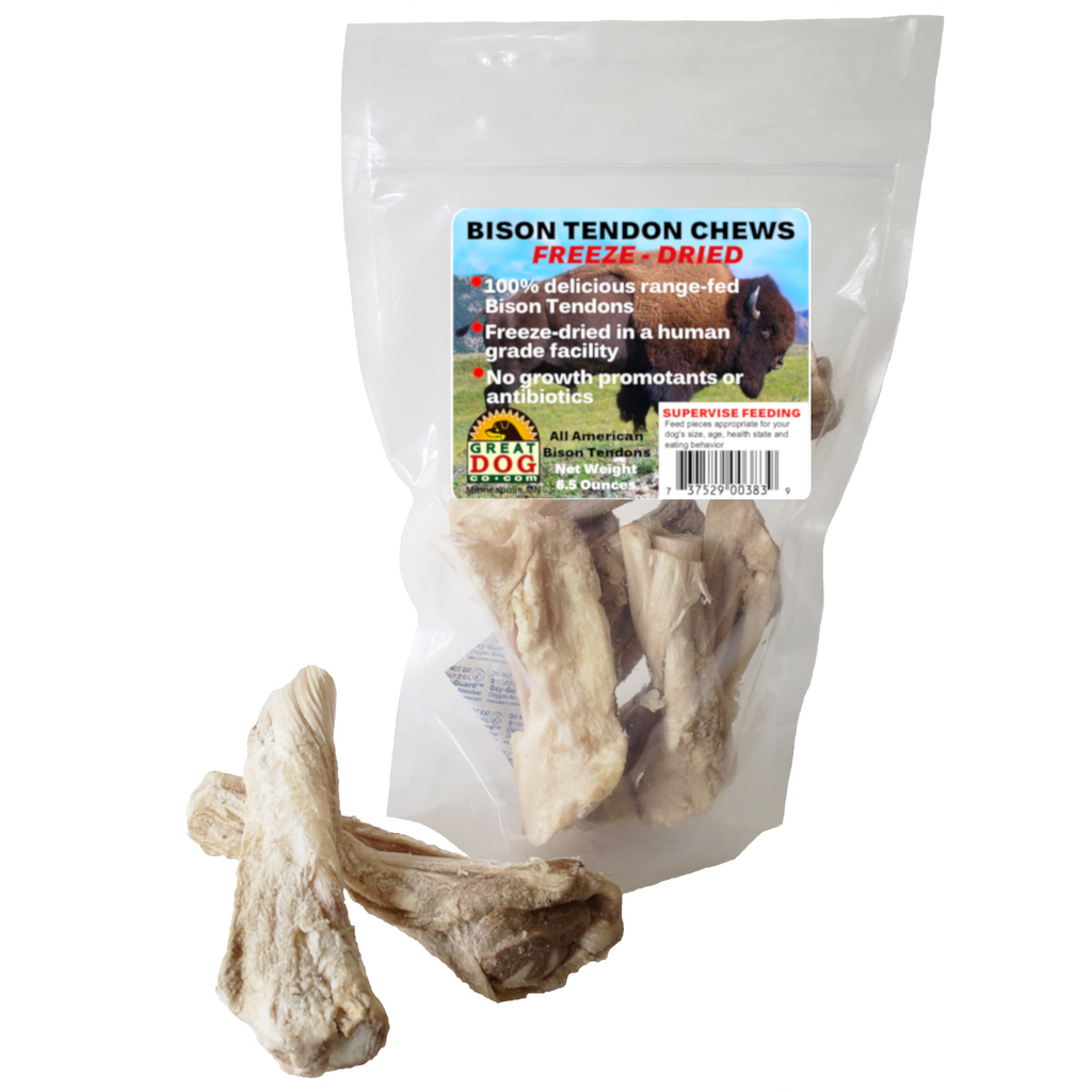 GREAT DOG Bison Tendon Chews - Freeze Dried - 6.5 oz. - Sourced and Made in USA