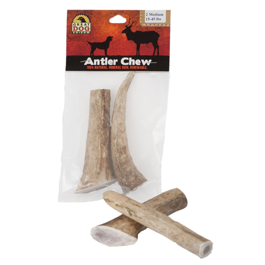GREAT DOG Medium Elk Antler Chews - 2 Count Bag - Best for Dogs 15-45 LBS - Sourced and Made in USA