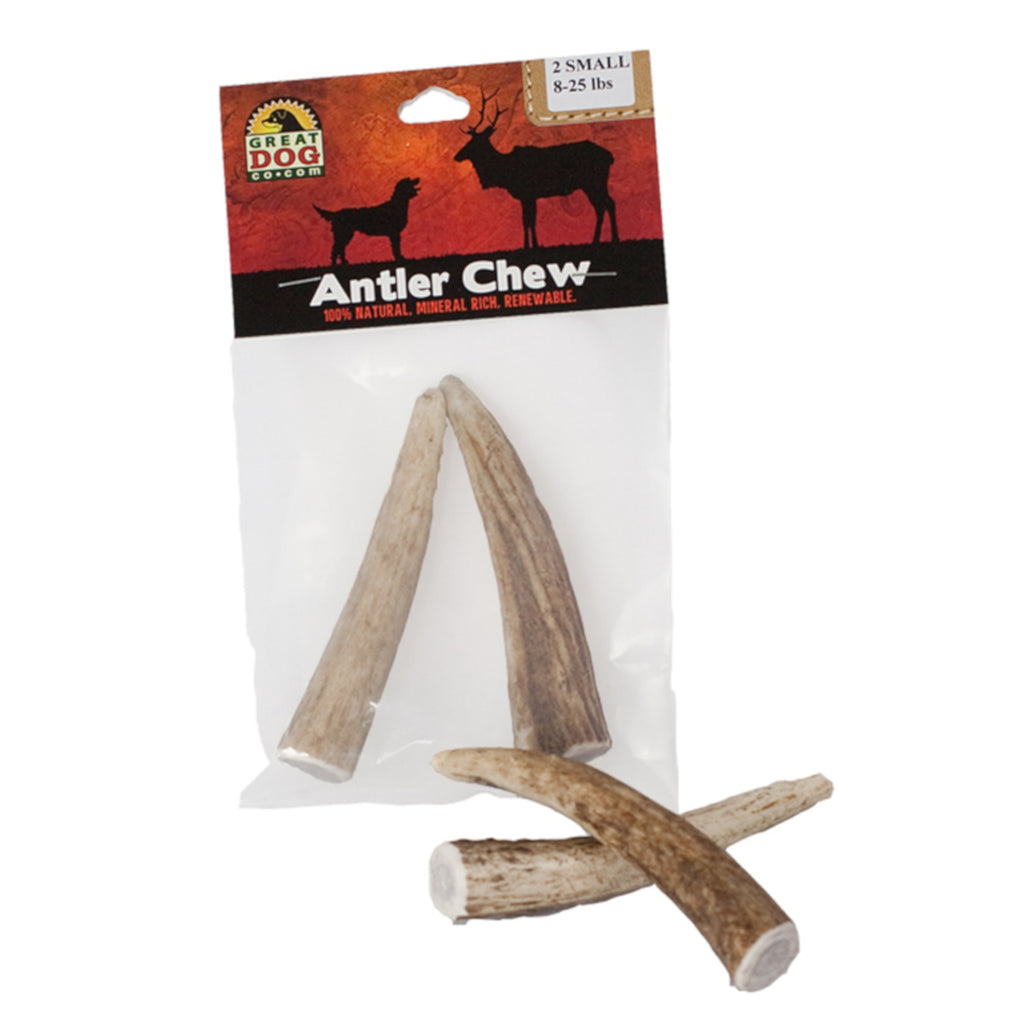 GREAT DOG Small Elk Antler Chews - 2 Count Bag - Best for Dogs 8-25 LBS - Sourced and Made in USA